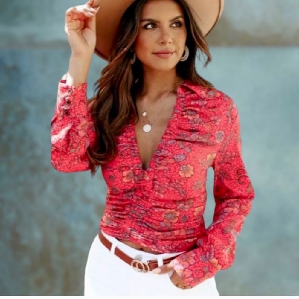 Free People I Got You Printed Top Ruby Combo - S